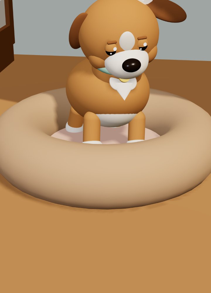 Biscuit sleeping in his bed